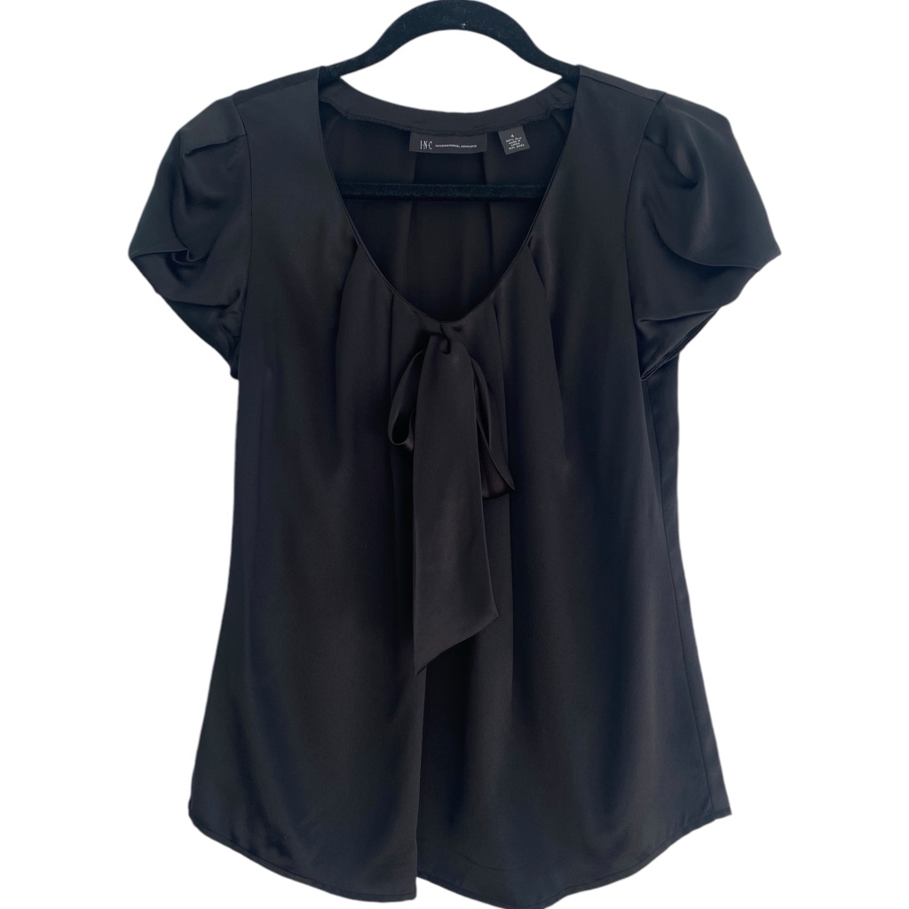 Inc International Concepts Women’s Black Silk Short Sleeve Blouse Size: S